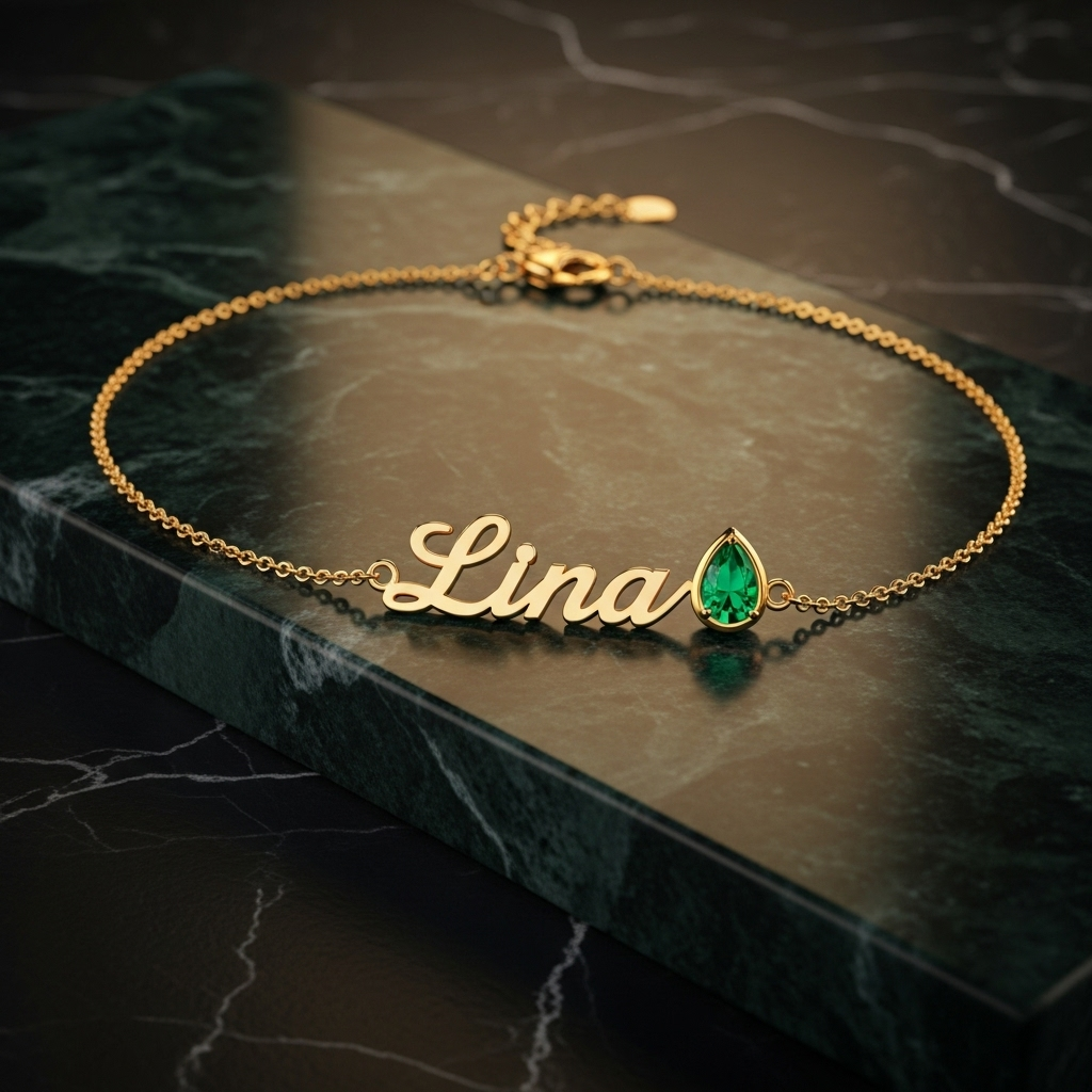 BIRTHSTONE AND NAME BRACELET