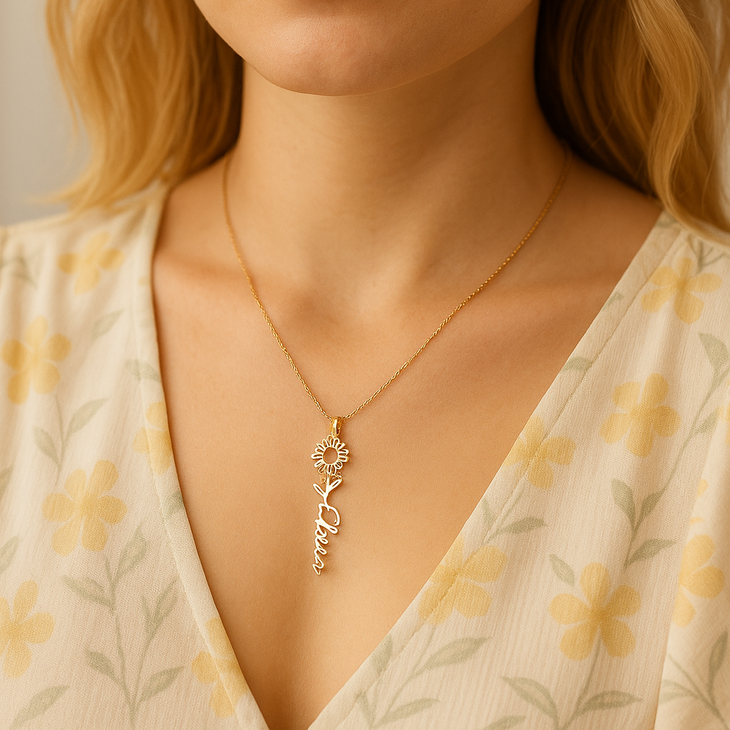 BIRTH FLOWER AND NAME NECKLACE