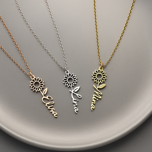 BIRTH FLOWER AND NAME NECKLACE