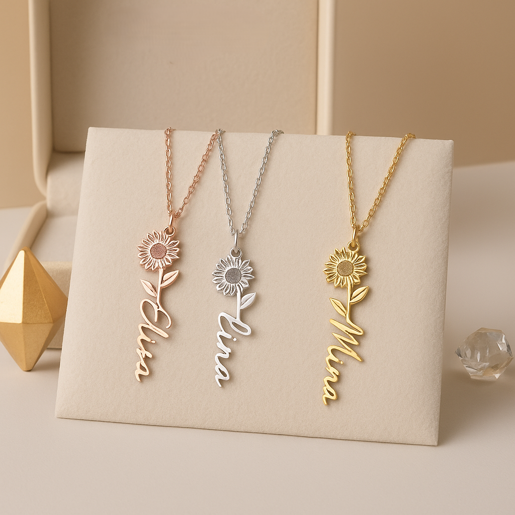BIRTH FLOWER AND NAME NECKLACE