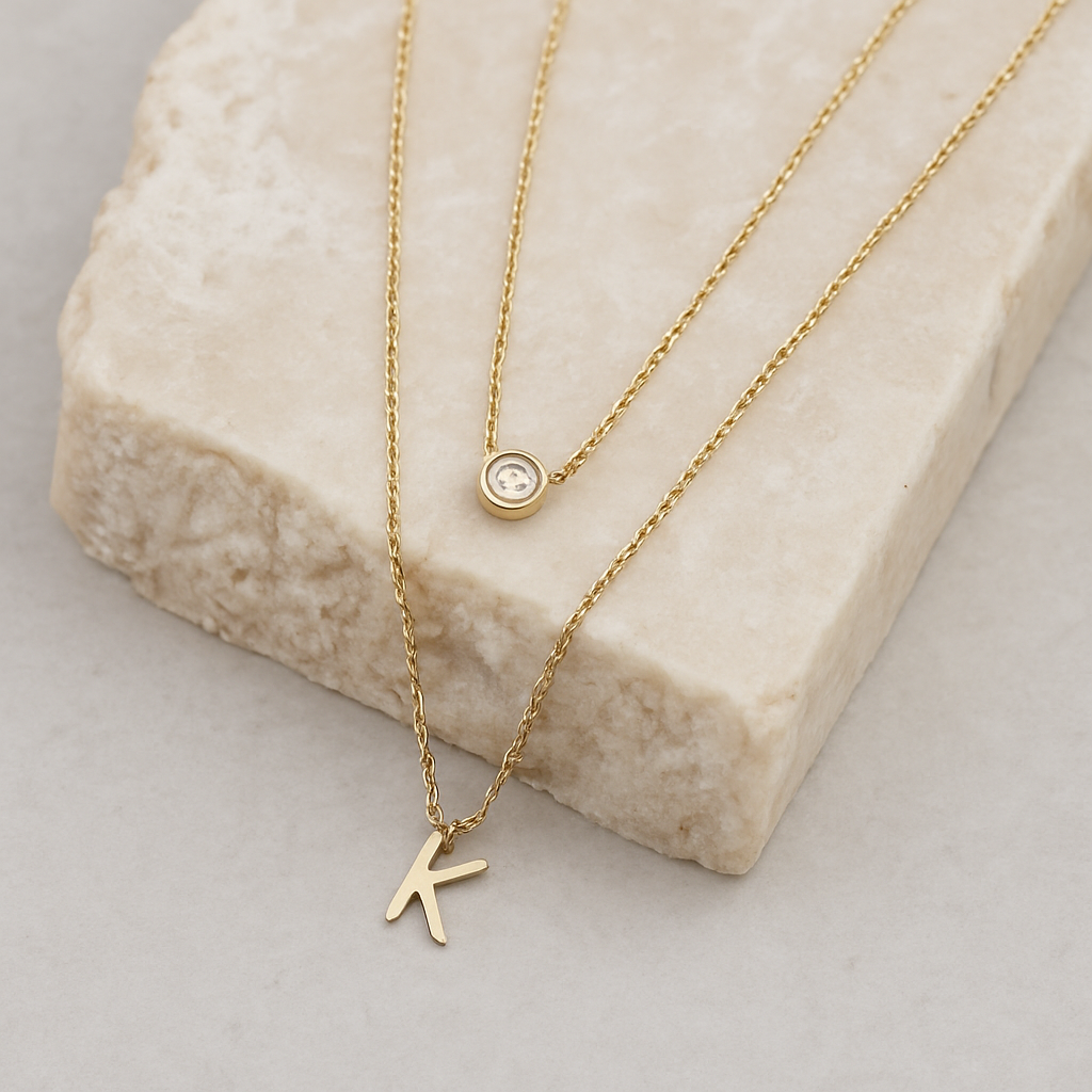 LETTER AND BIRTHSTONE NECKLACE