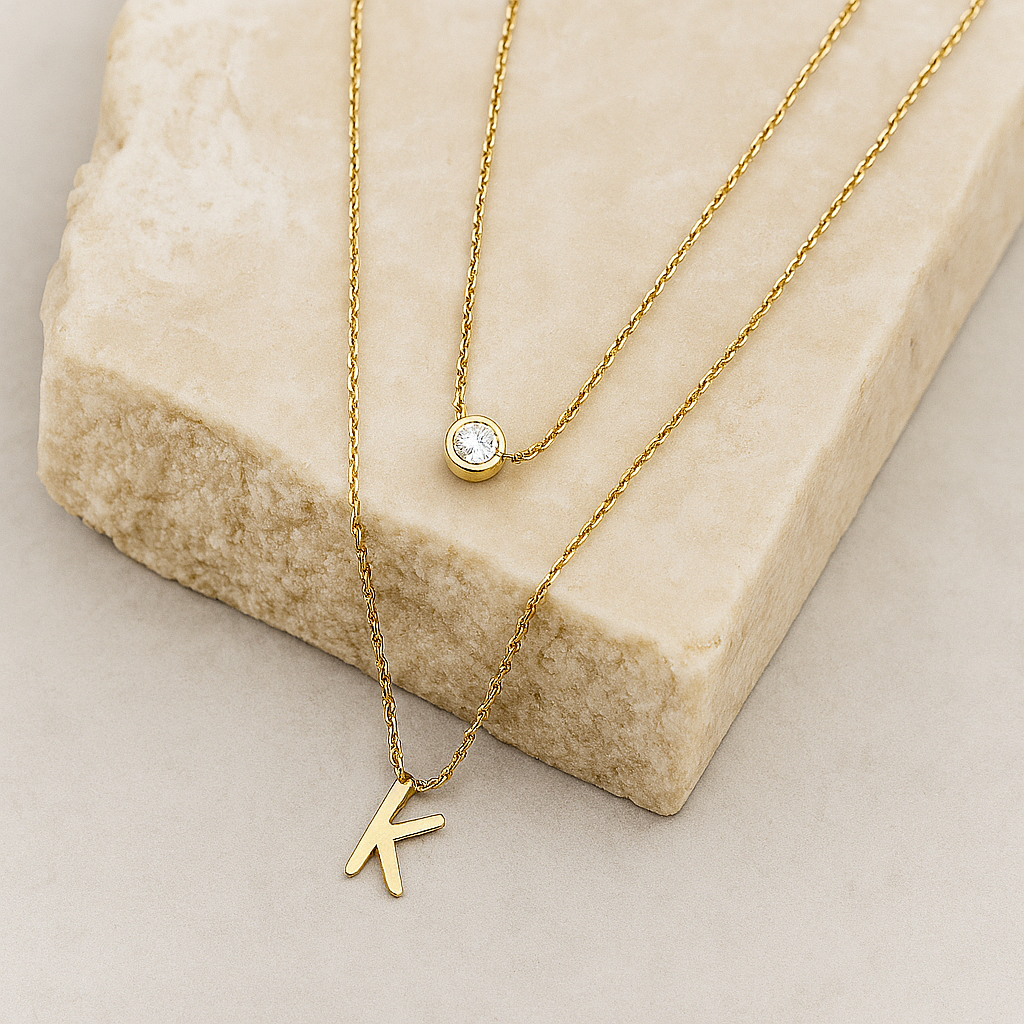 LETTER AND BIRTHSTONE NECKLACE