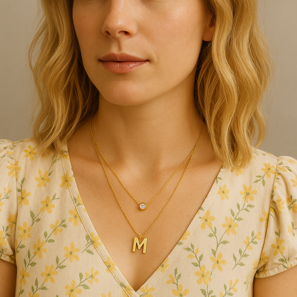 LETTER AND BIRTHSTONE NECKLACE