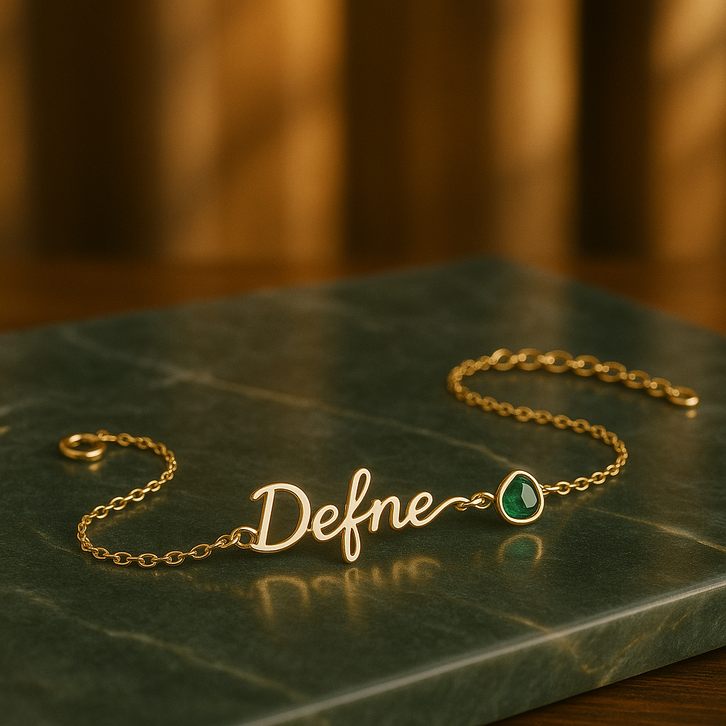 BIRTHSTONE AND NAME BRACELET