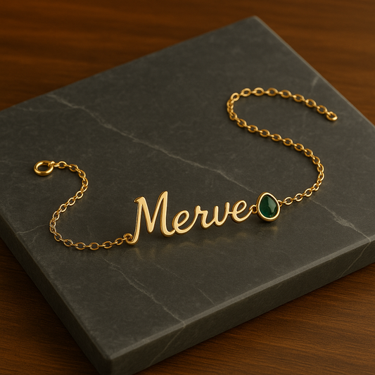 BIRTHSTONE AND NAME BRACELET