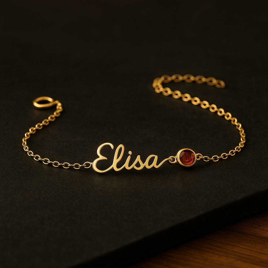 BIRTHSTONE AND NAME NECKLACE