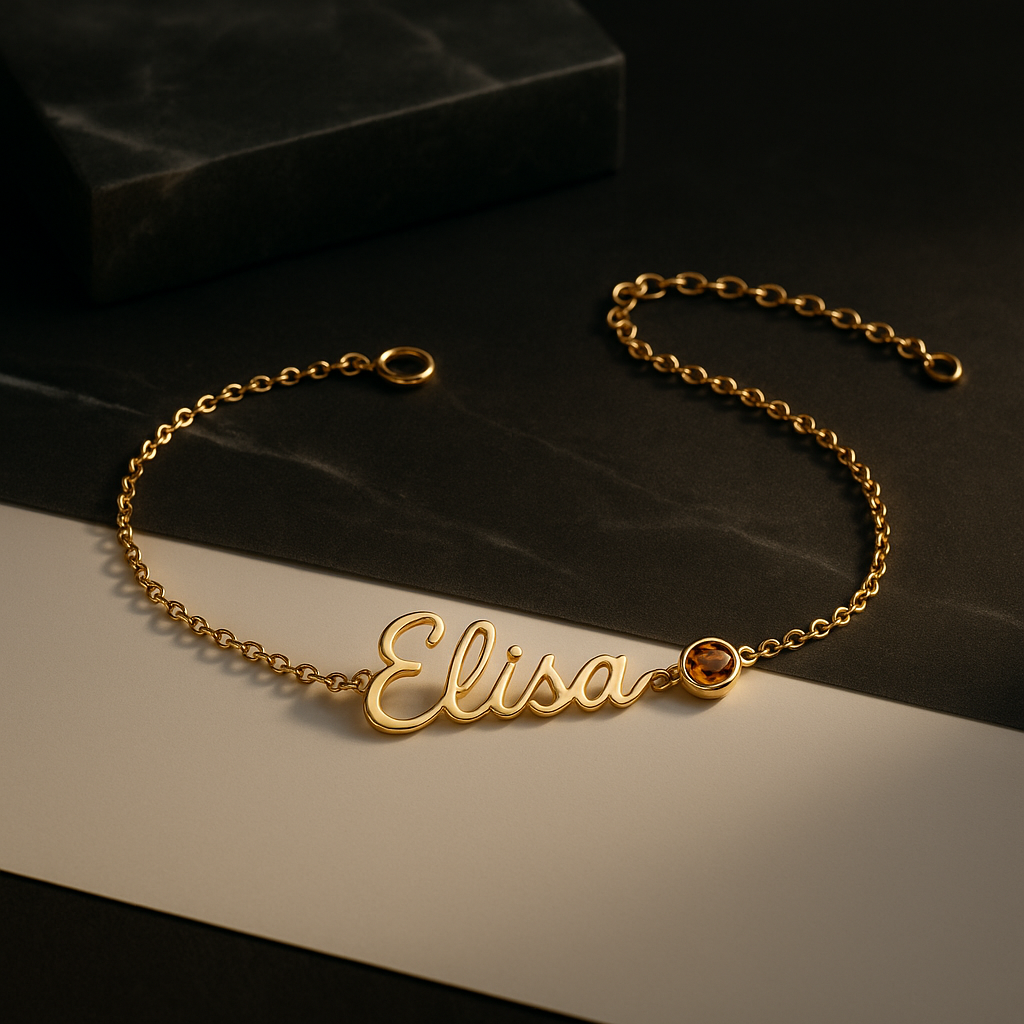 BIRTHSTONE AND NAME NECKLACE