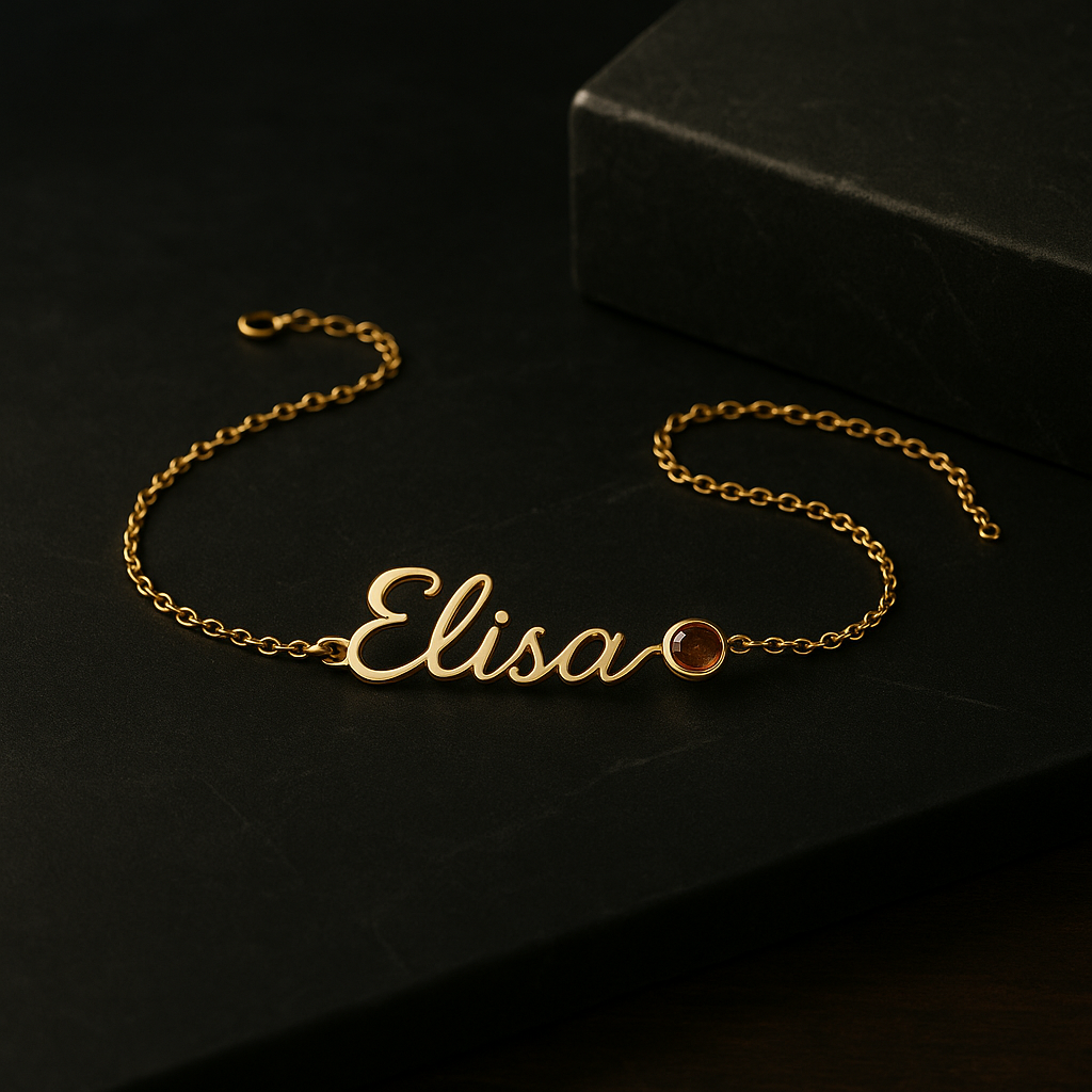 BIRTHSTONE AND NAME NECKLACE
