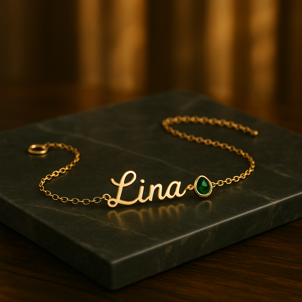 BIRTHSTONE AND NAME BRACELET