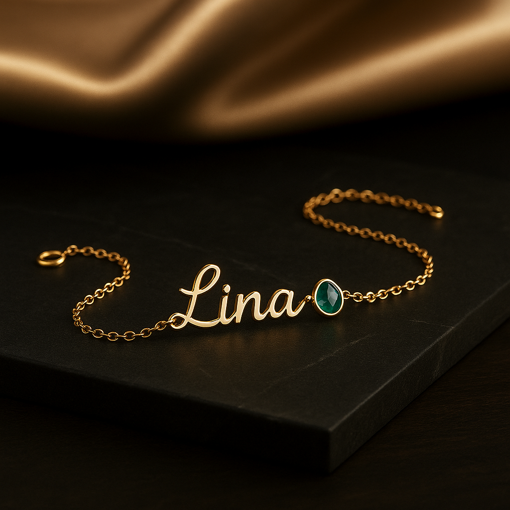 BIRTHSTONE AND NAME BRACELET