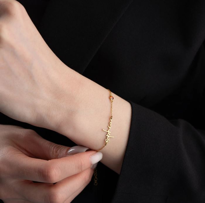 BIRTHSTONE AND NAME BRACELET