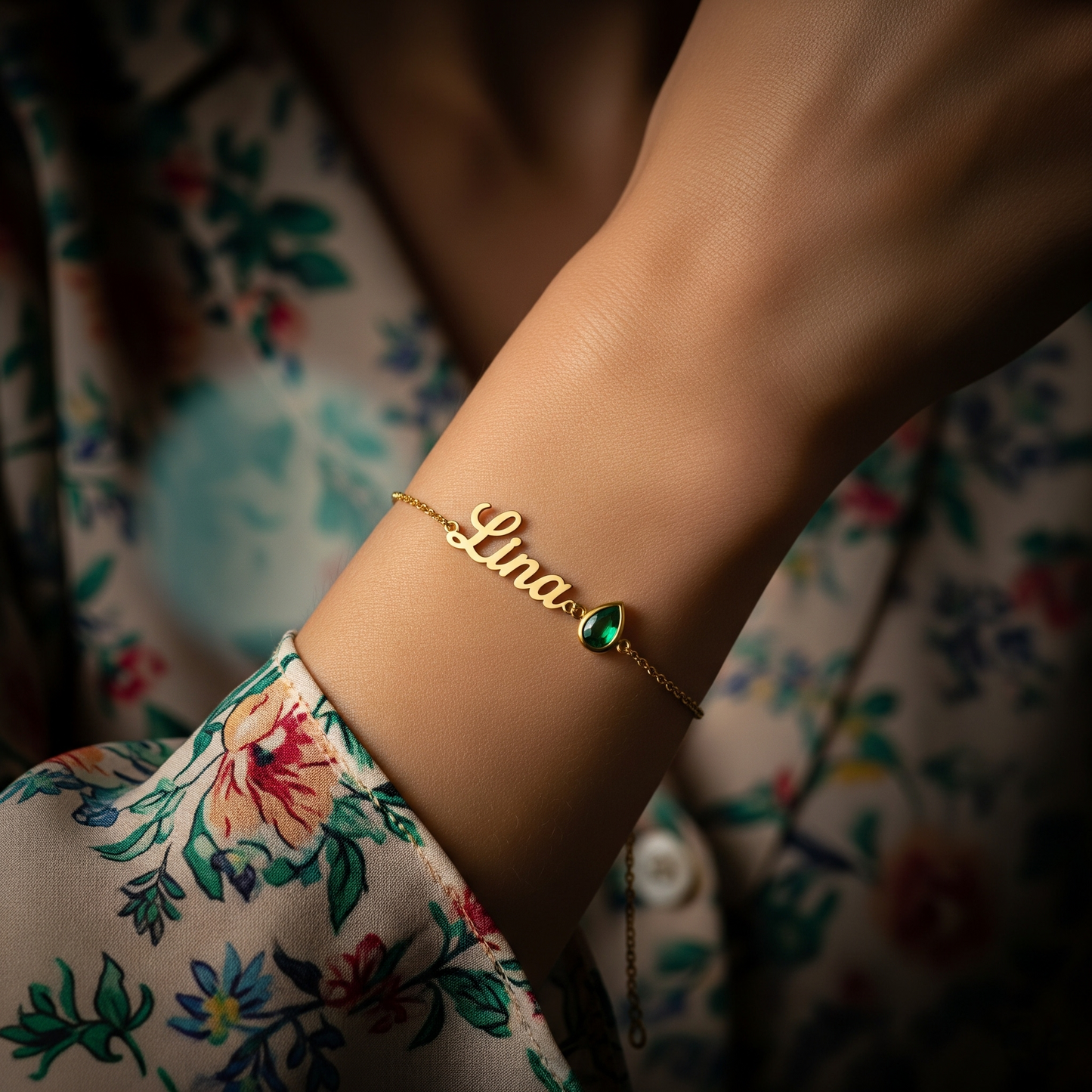 BIRTHSTONE AND NAME BRACELET