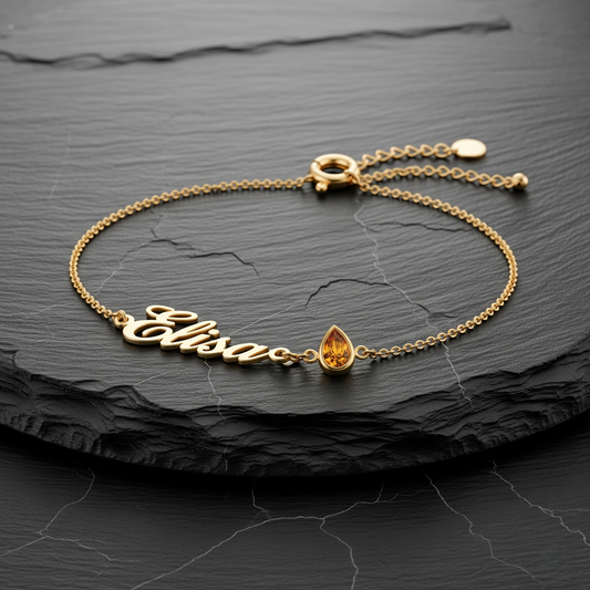 BIRTHSTONE AND NAME NECKLACE