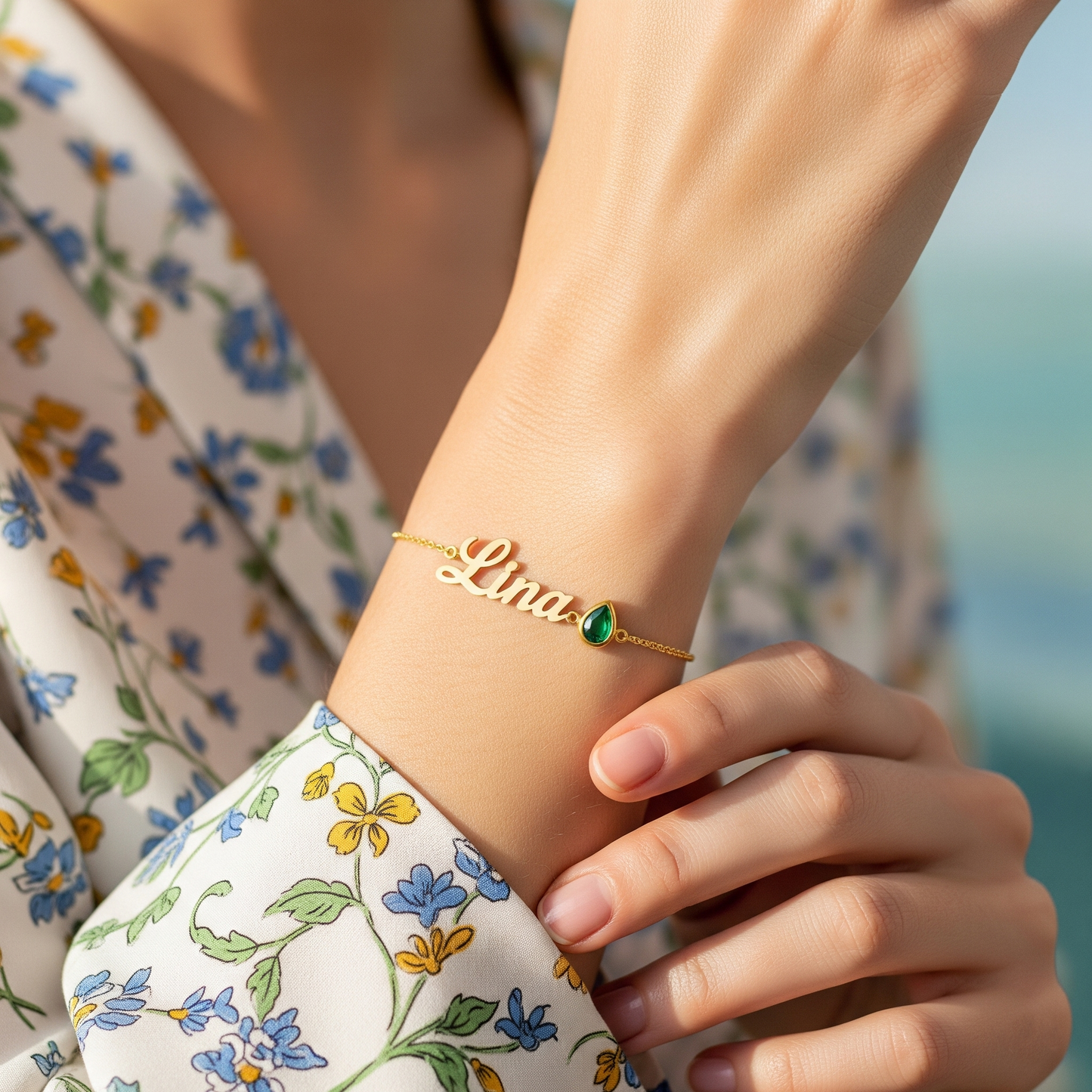 BIRTHSTONE AND NAME BRACELET