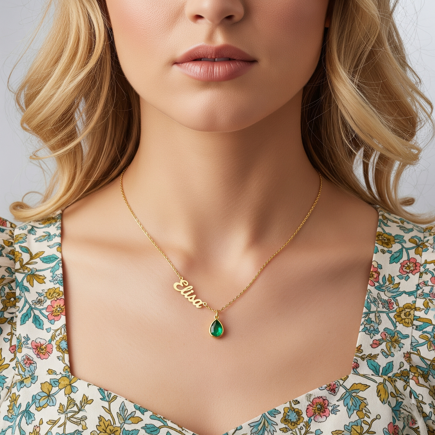 BIRTHSTONE AND NAME NECKLACE