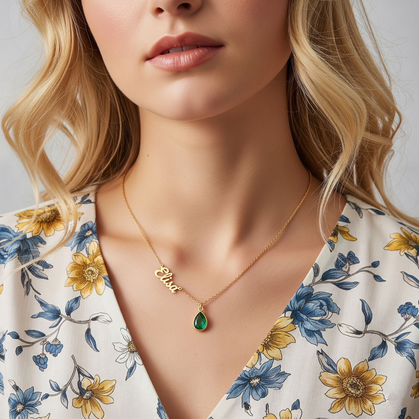 BIRTHSTONE AND NAME NECKLACE