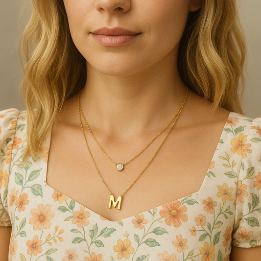 LETTER AND BIRTHSTONE NECKLACE