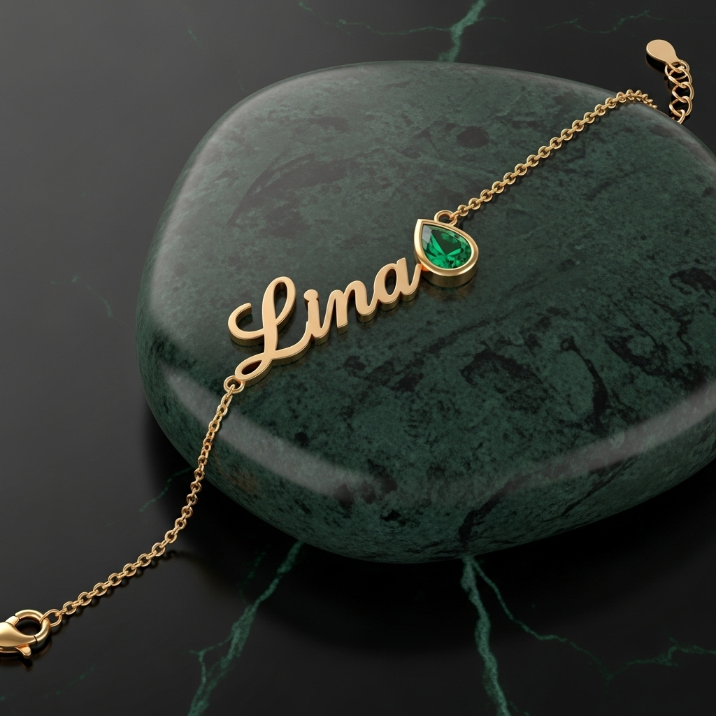 BIRTHSTONE AND NAME BRACELET