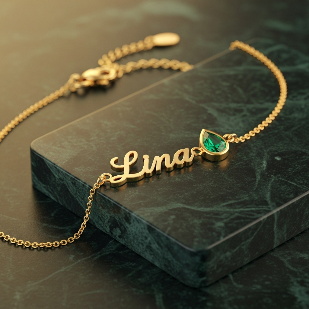 BIRTHSTONE AND NAME BRACELET
