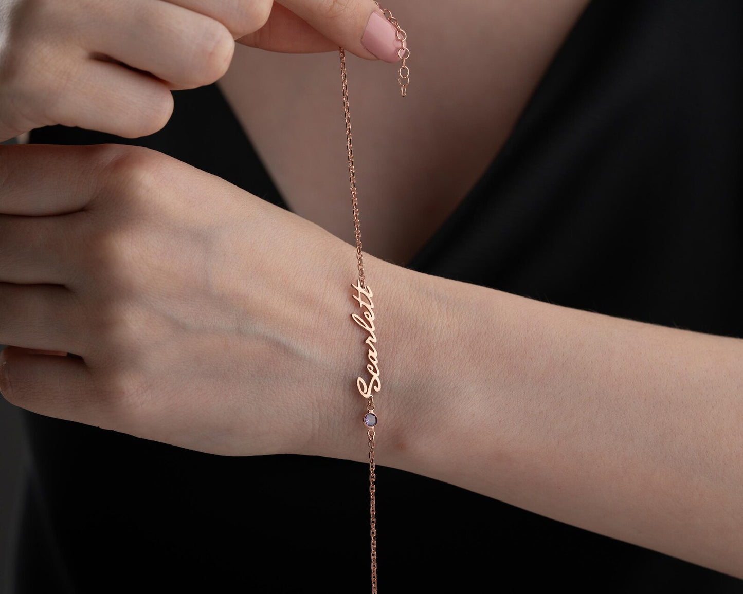 BIRTHSTONE AND NAME BRACELET