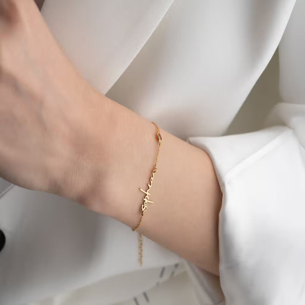 BIRTHSTONE AND NAME BRACELET